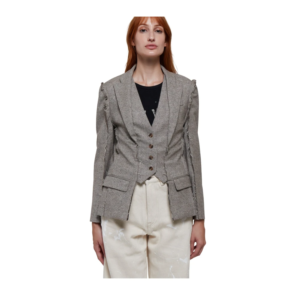 R13 Verhoogde getailleerde blazer met opvouwbare gilet-details Gray Dames