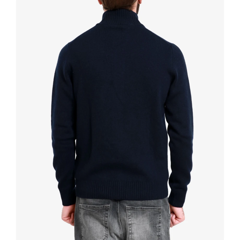 Gran Sasso Blauwe Wol Kasjmier Trui Rits Sluiting Blue Heren