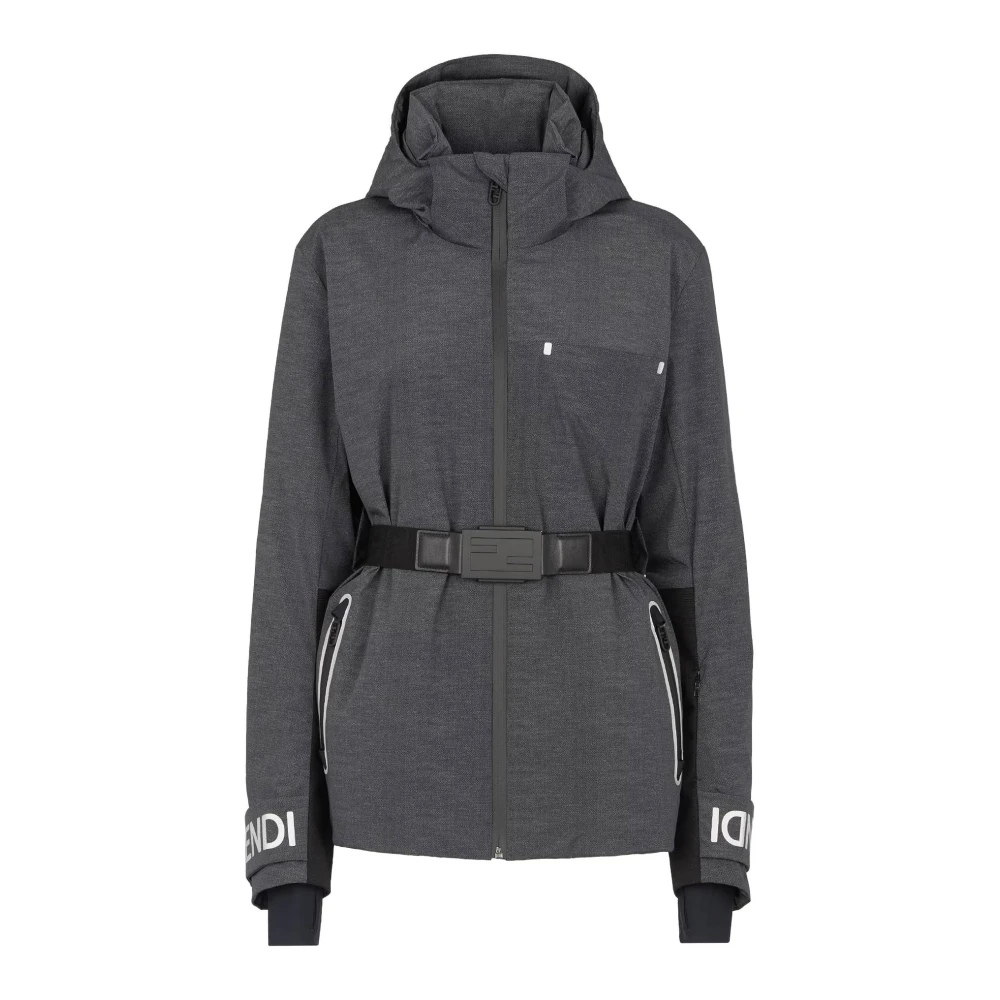 Fendi Technische Ski Downjacket met Logo Gray Dames