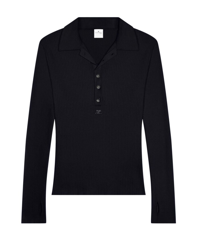 polo-noir-en-maille-cotelee