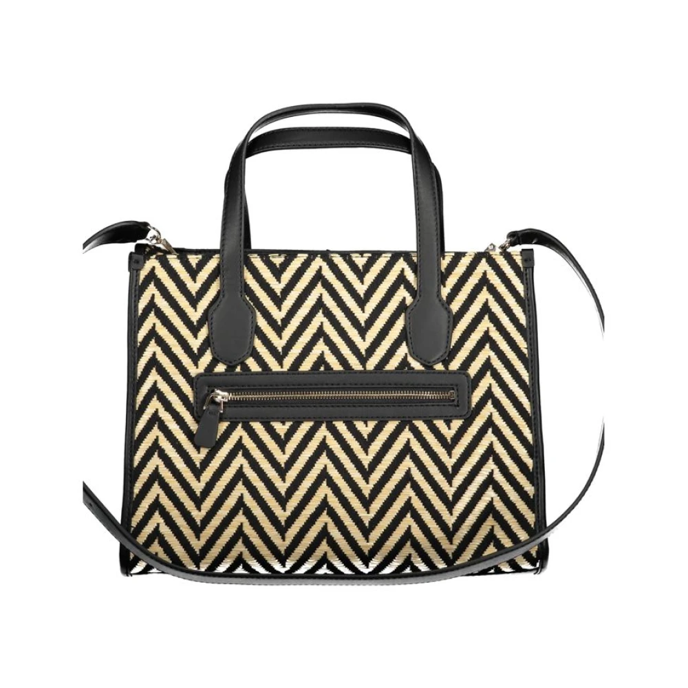 Guess Zwarte Katoenen Handtas Silvana Verstelbare Band Meerdere Compartimenten Black Dames
