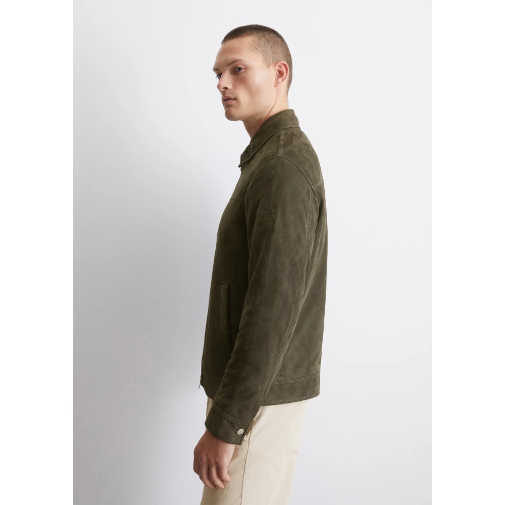 Marc O'Polo Leren blouson regular Green Heren