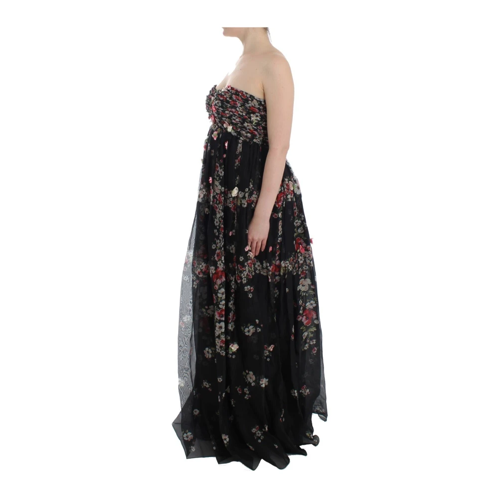 Dolce & Gabbana Luxe Bloemenprint Zijden Catwalk Jurk Black Dames