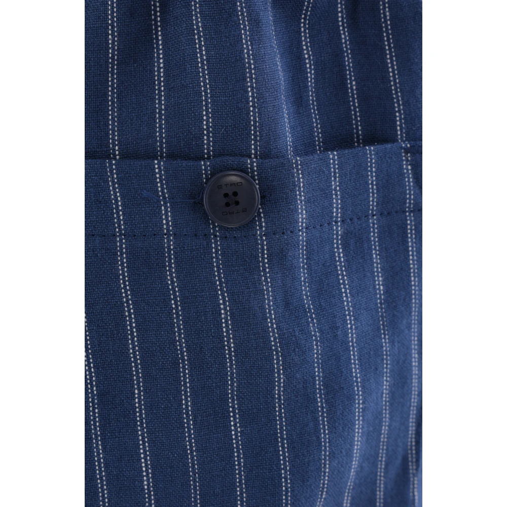 ETRO Blauwe Gestreepte Linnen Broek Blue Heren