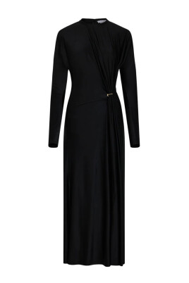 longsleeve-chain-detail-ruched-midi-dress