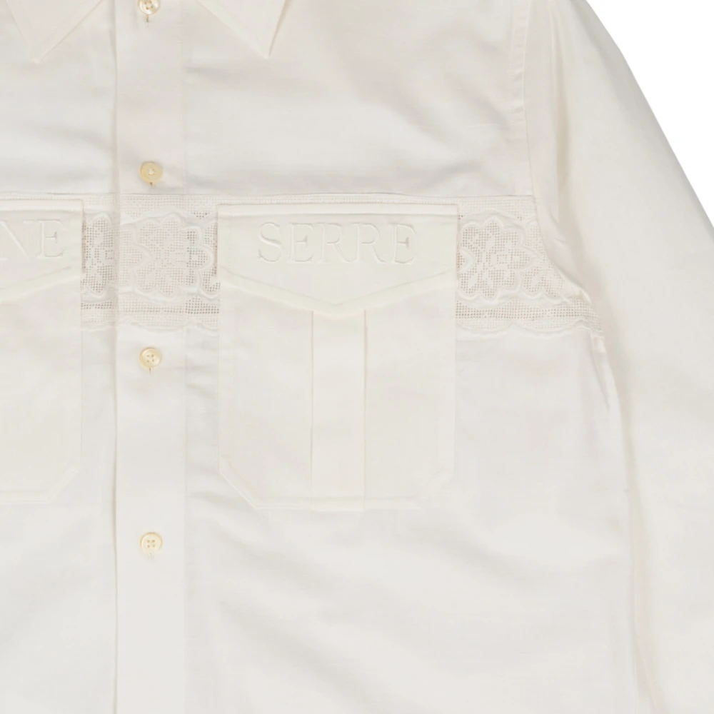 Marine Serre Twin Pocket Linnen Shirt in wit White Heren