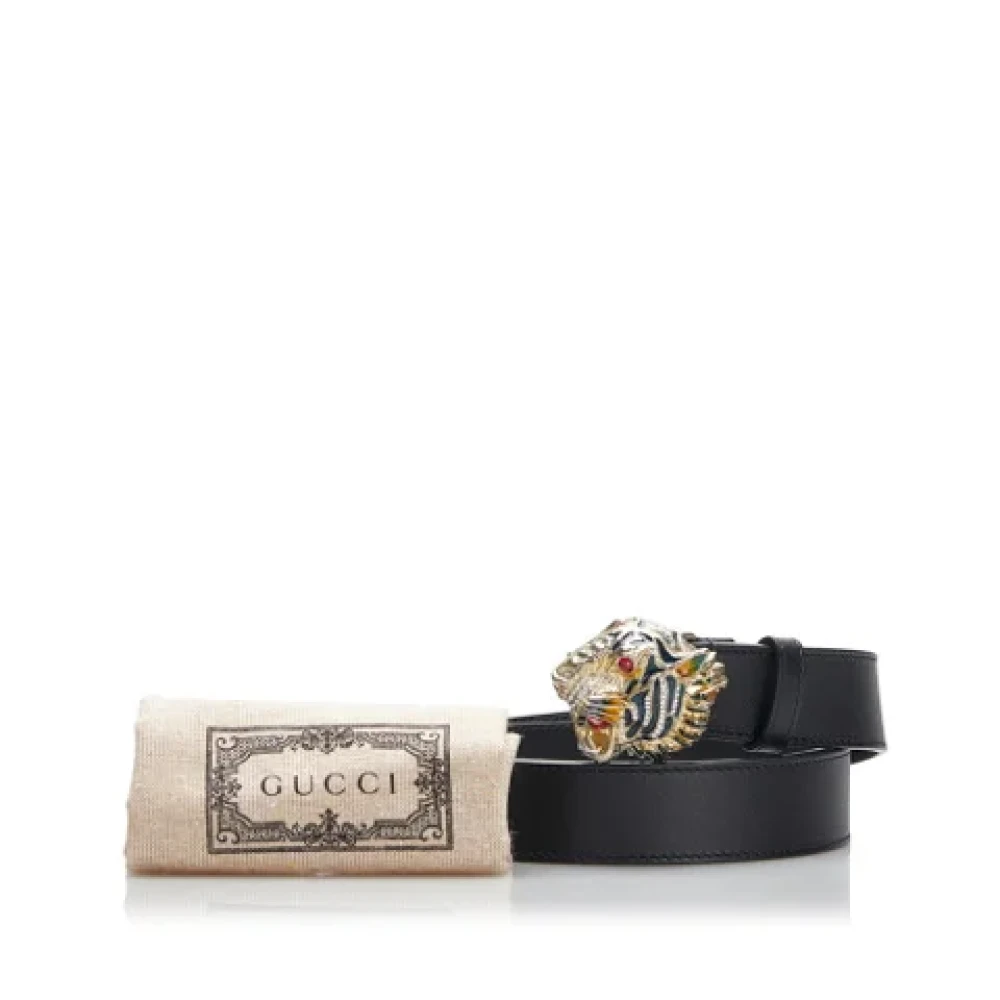 Gucci Vintage Tweedehands Zwarte Leren Riem Black Dames