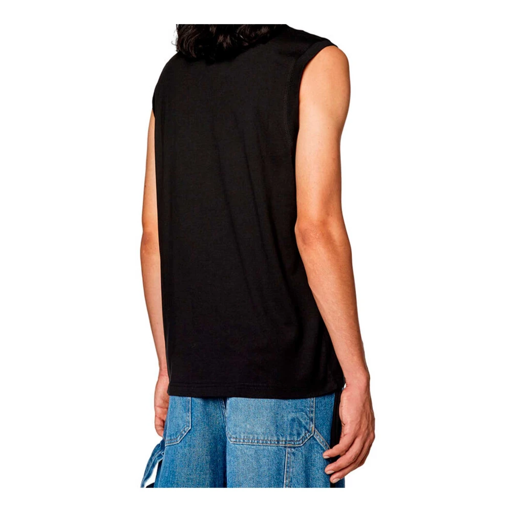 Diesel Mouwloos katoenen T-shirt met denimprint Black Heren