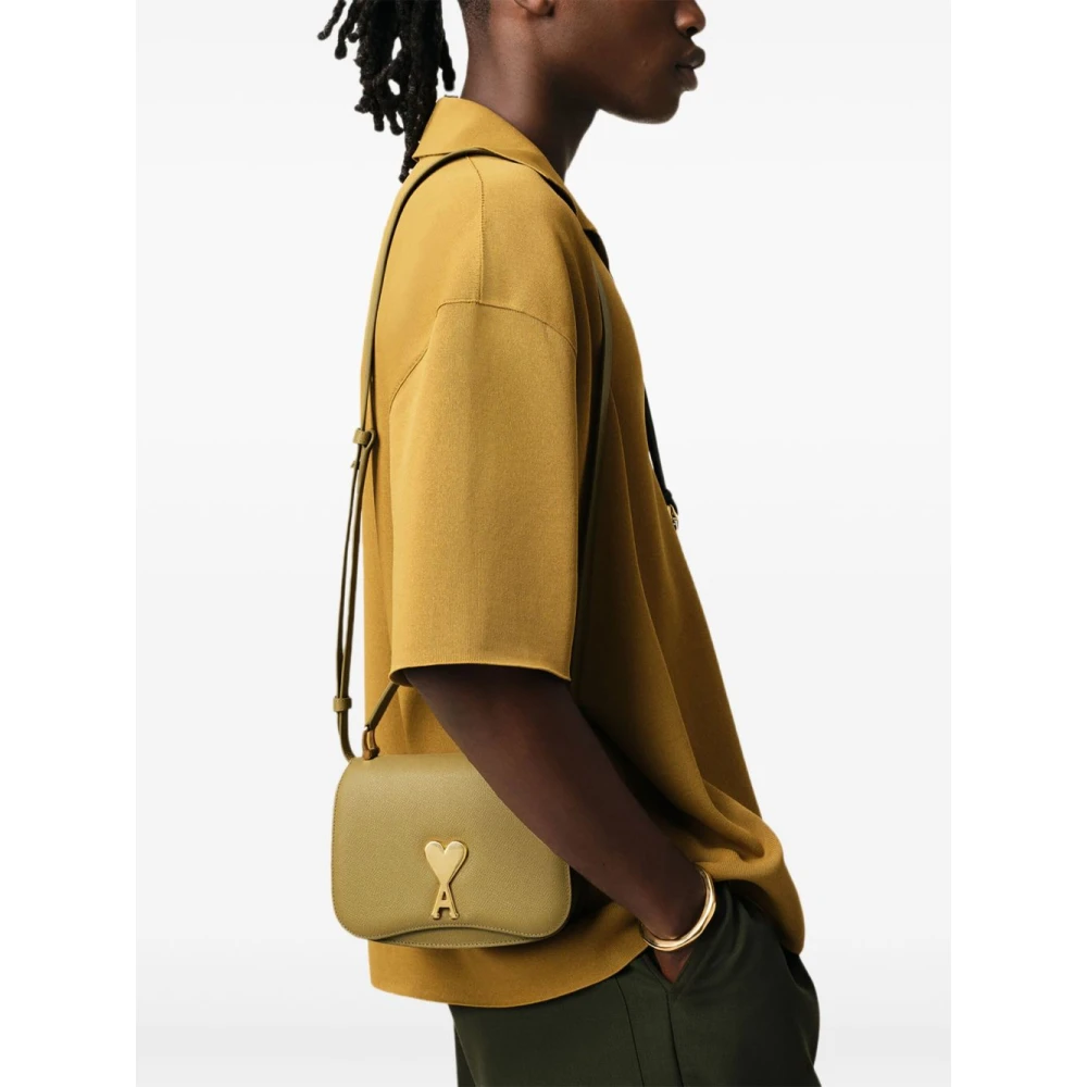 Ami Paris Bruine Foldover Tas met Groene Accent Brown Dames