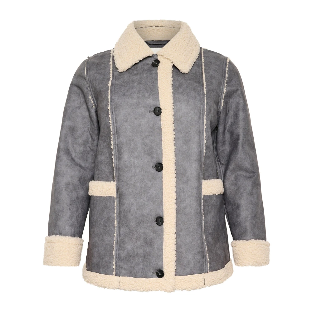 Kaffe Curve Zwart Diep Jack met Pluche Voering Gray Dames