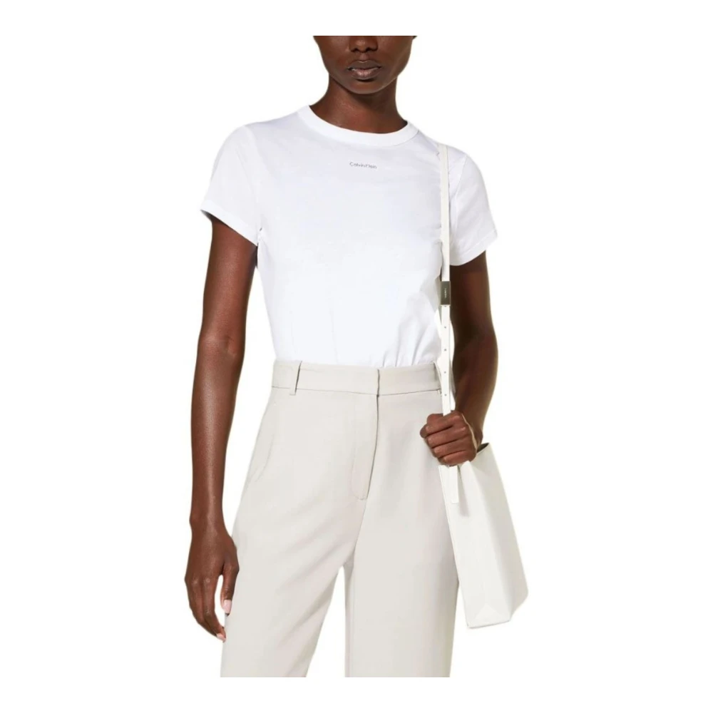 Calvin Klein Nano Logo Slim Tee voor Vrouwen White Dames