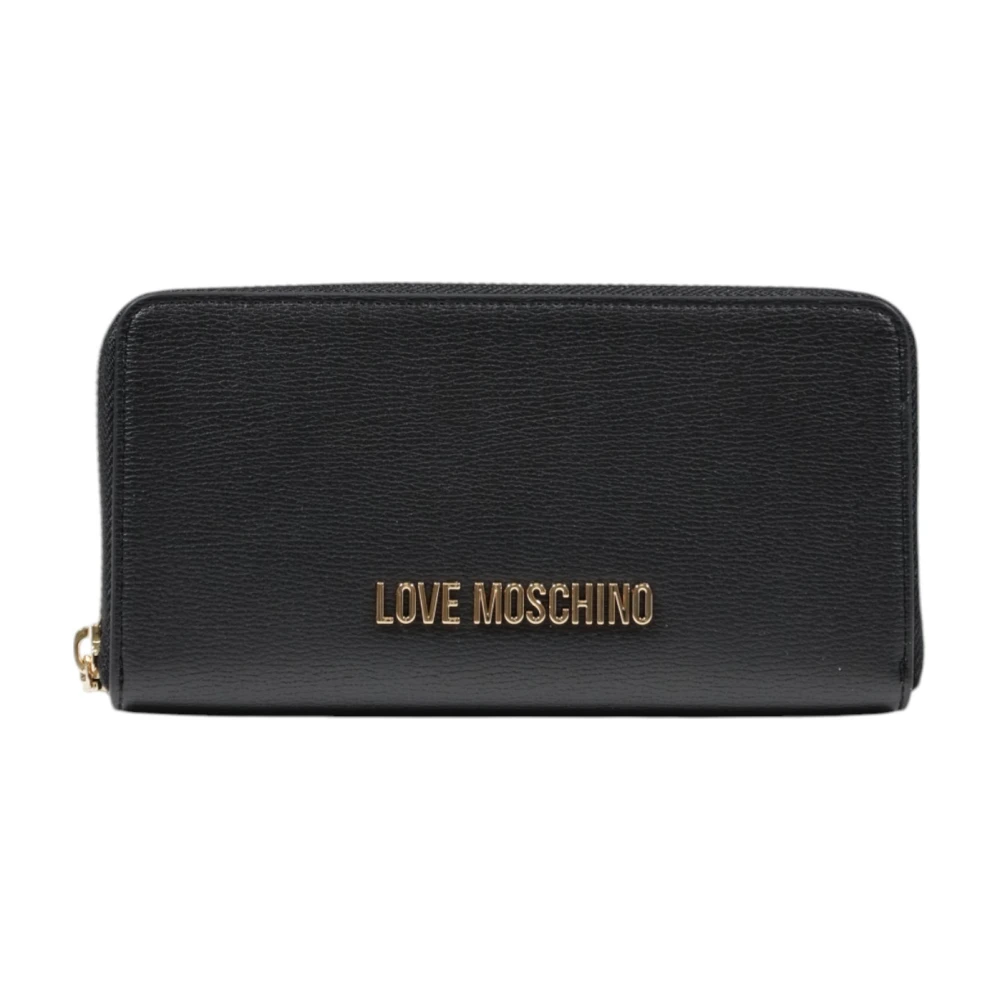 Love Moschino Stijlvolle Portemonnee met Rits en Zakken Black Dames