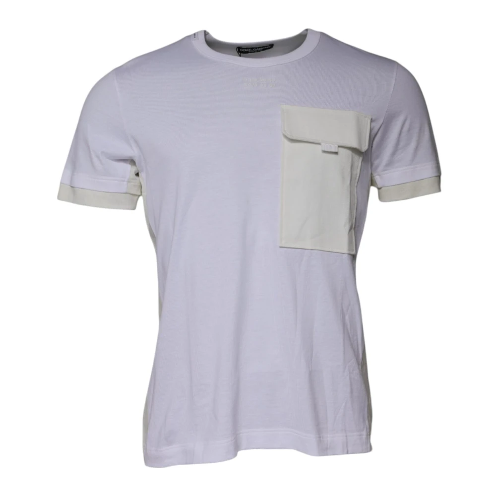 Dolce & Gabbana Men's White T-Shirts, M, Cotton Crew Neck T-Shirt With Pocket