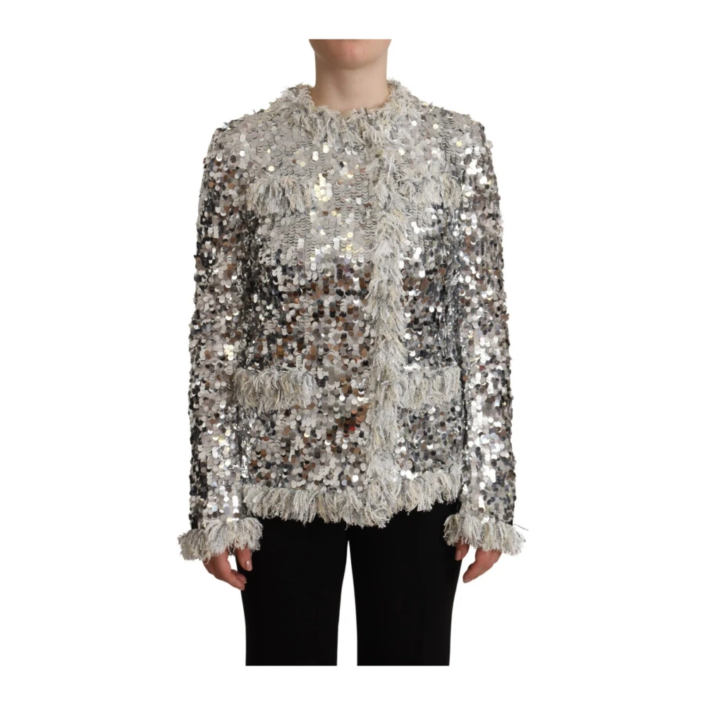 Dolce & Gabbana Multicolor Chic Silver Sequined Jacket Coat - Female - Light Jackets - S - Jackets