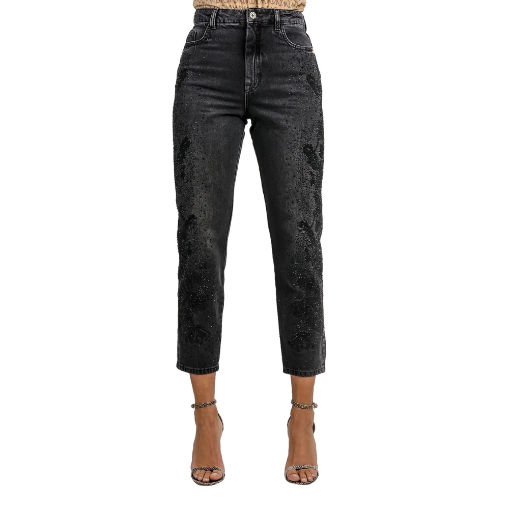 Patrizia Pepe Slim Fit Denim Jeans med Strass Black, Dam