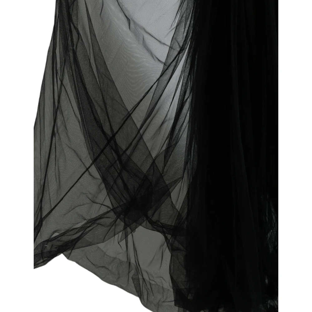 Dolce & Gabbana Zwart Paillet Avondjurk met Mesh Bovenlijf Black Dames