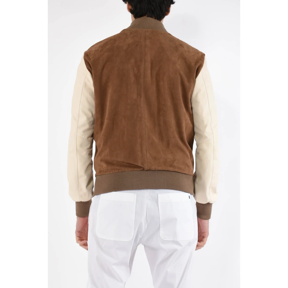 Dfour Slim Fit Leren Bomberjack Beige Heren