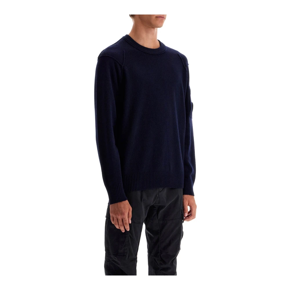 C.P. Company Crewneck Pullover van Wolmix met Lens Blue Heren
