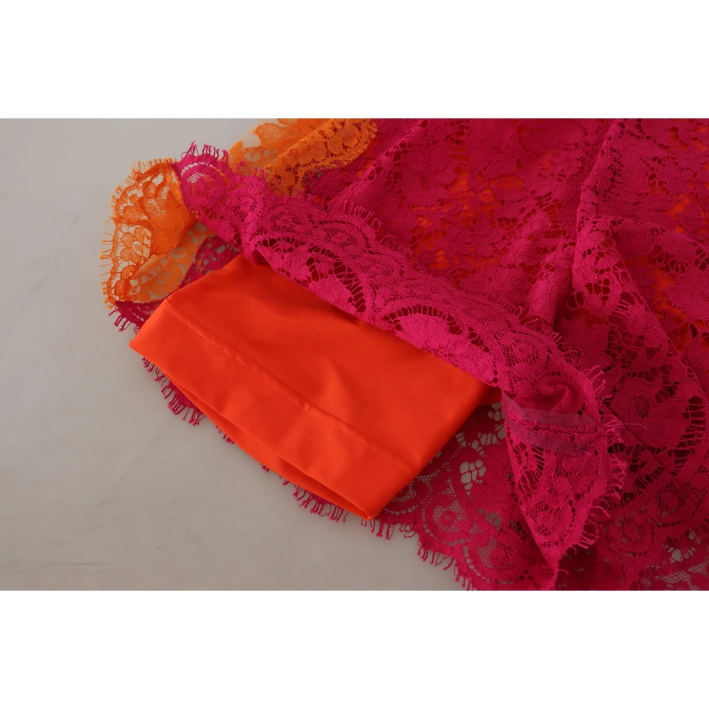 Dolce & Gabbana Roze Oranje Kant Katoenen Shorts met Hoge Taille Pink Dames