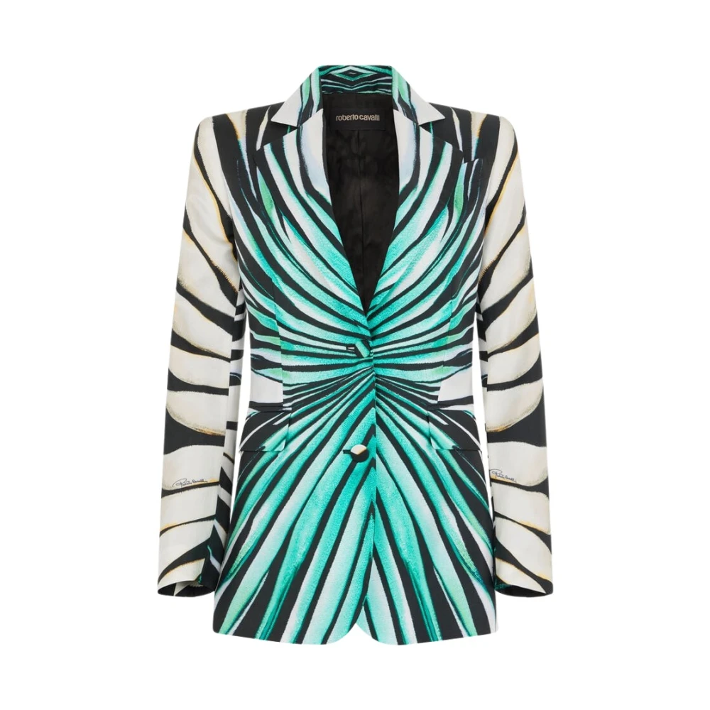 Roberto Cavalli Women's Multicolor Blazers, L, Silk Ray Of Sea Print Jacket