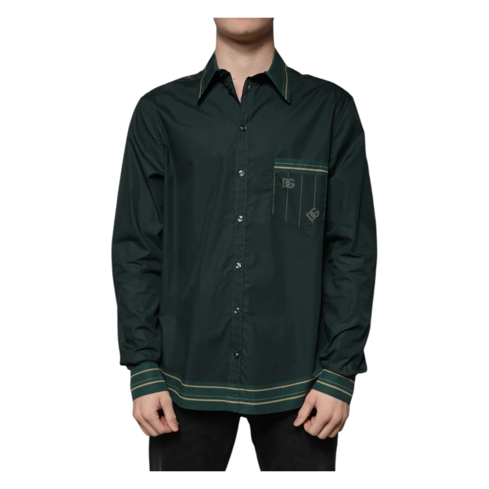 Dolce & Gabbana Men's Green Logo Long Sleeve Shirt Martini