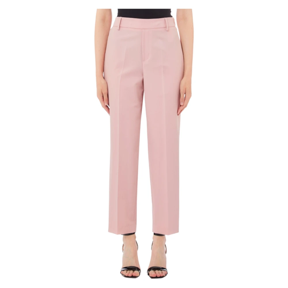 Liu Jo Women's Pink Cropped Trousers With Elastic Waist - Straight Trousers - Xl - Trousers