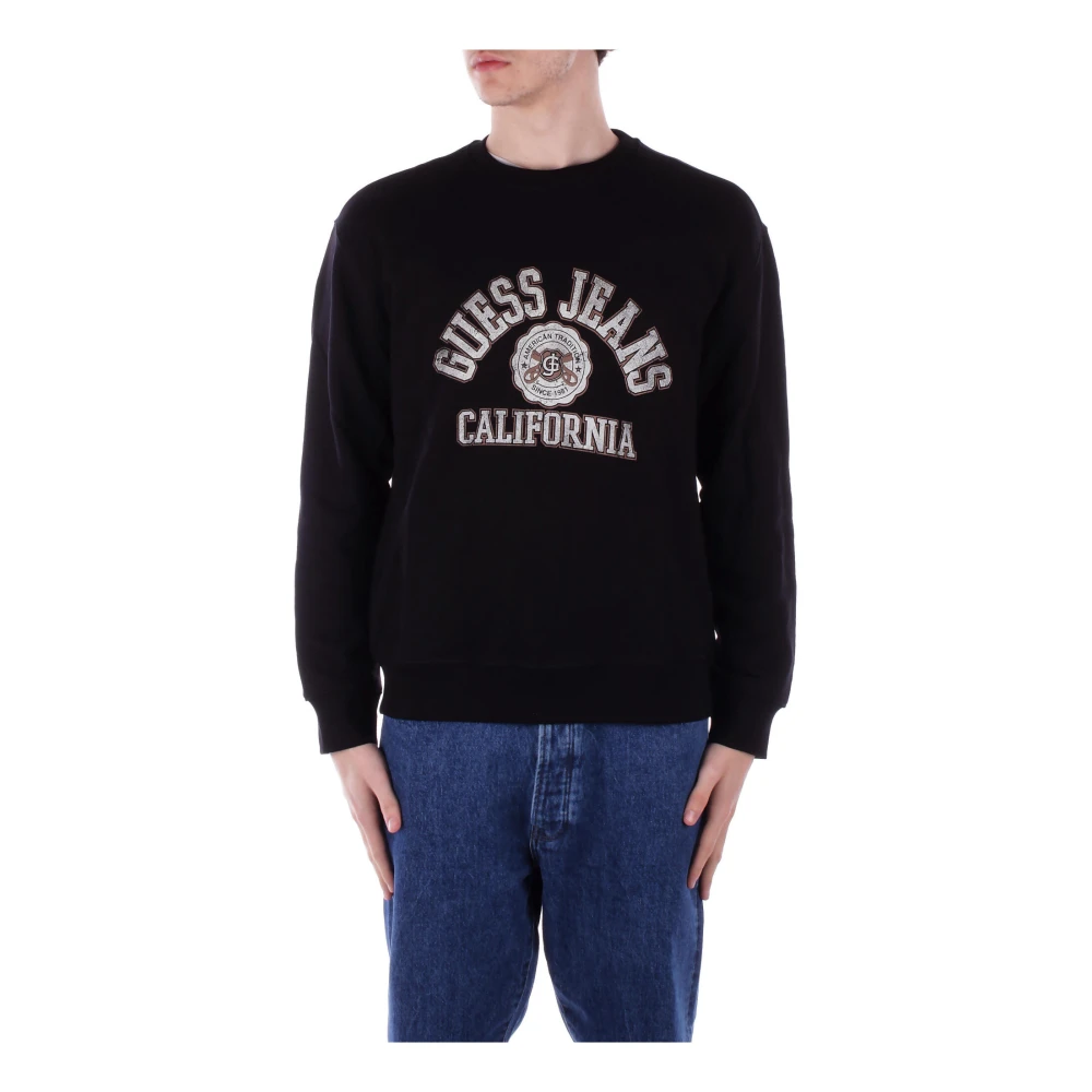Guess Zwarte Logo Front Sweater Black Heren