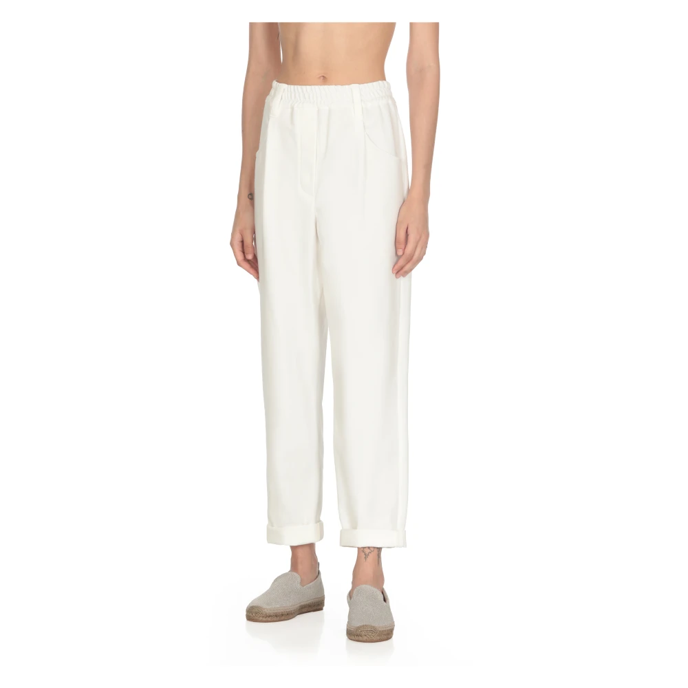 BRUNELLO CUCINELLI Witte Katoenmix Elastische Taillebroek White Dames