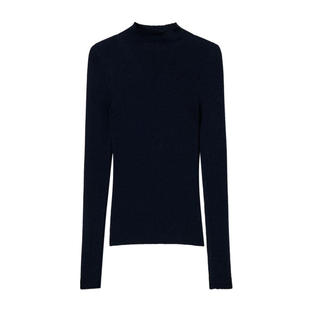 Twinset Navy Blue Wol Gebreide Sweaters Blue Dames