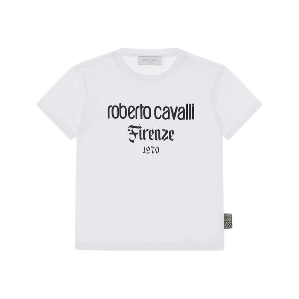 Roberto Cavalli White Rc Logo T-Shirt With Zebra Print - Male - Kids Short Sleeve T-Shirts - 10 Y - Kids