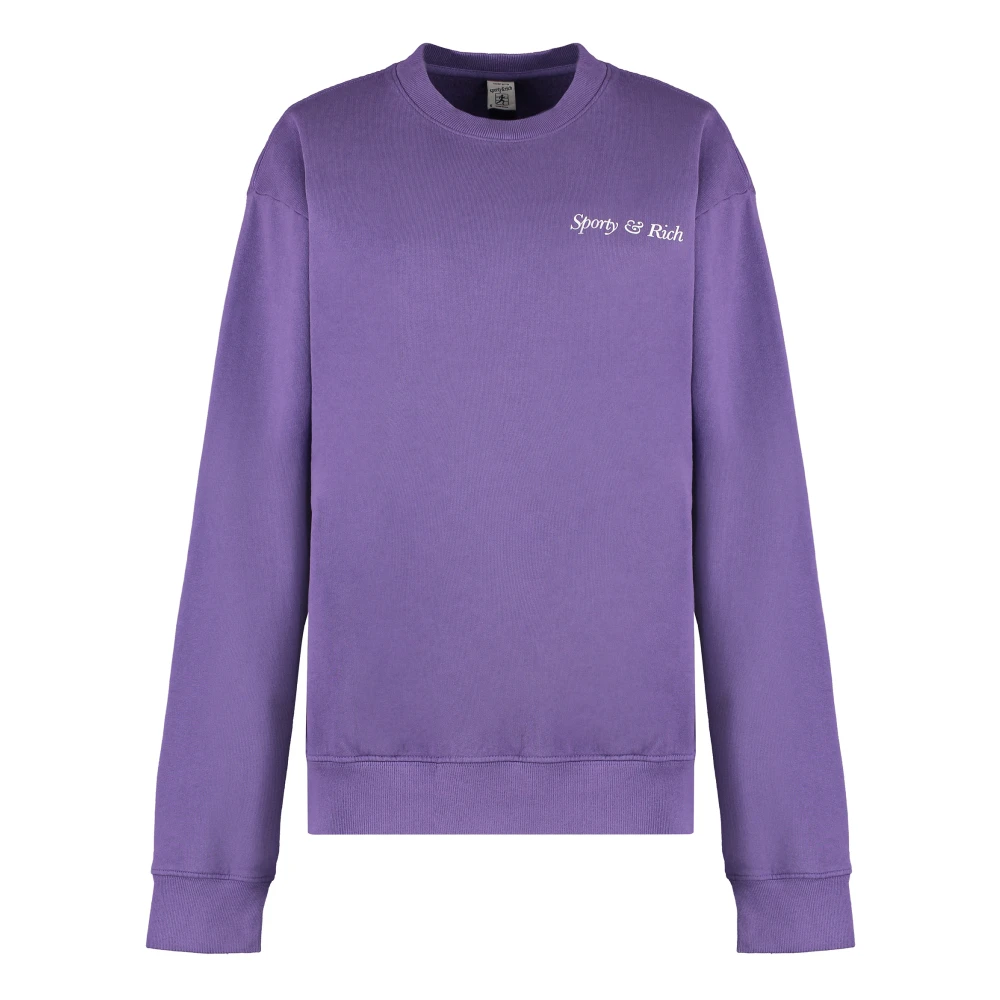 Sporty & Rich Katoenen Crew-Neck Sweatshirt Geribbelde Randen Purple Dames