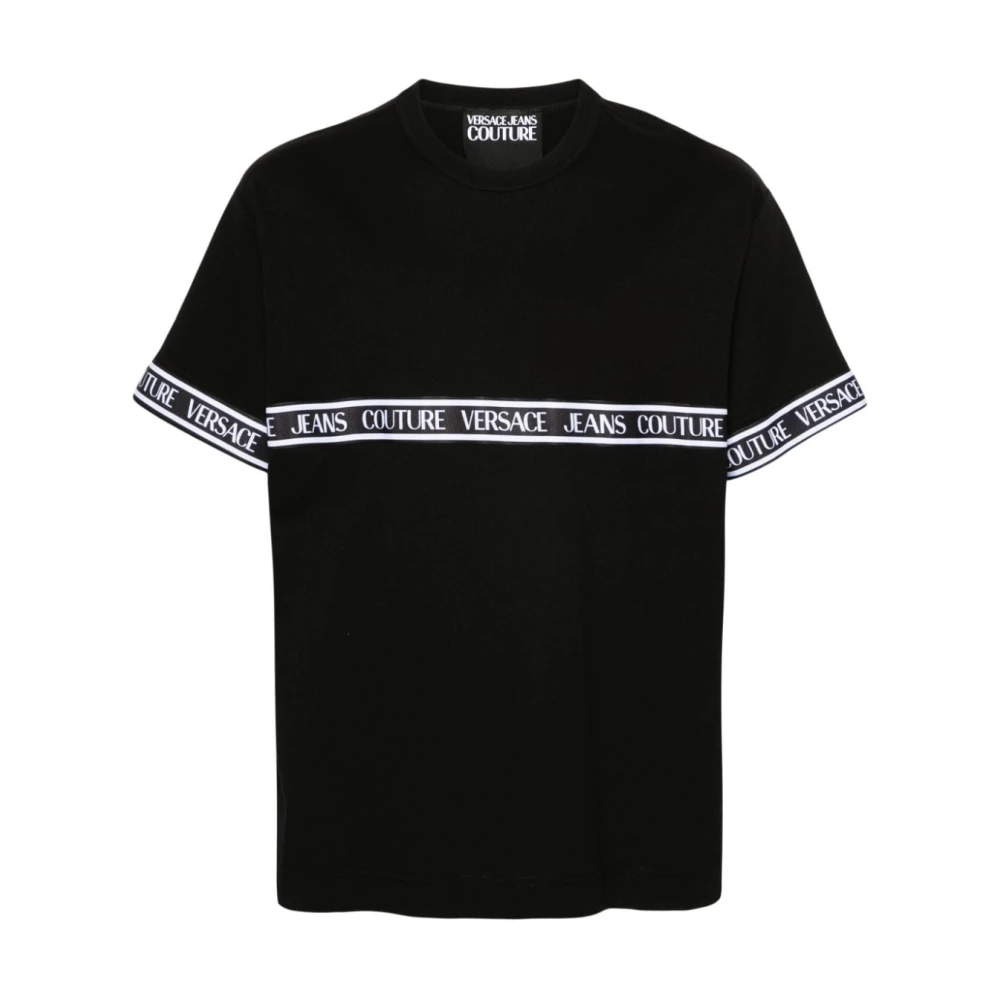 Versace Jeans Couture Zwart Geribbeld Katoenen Ronde Hals T-shirt Black Heren