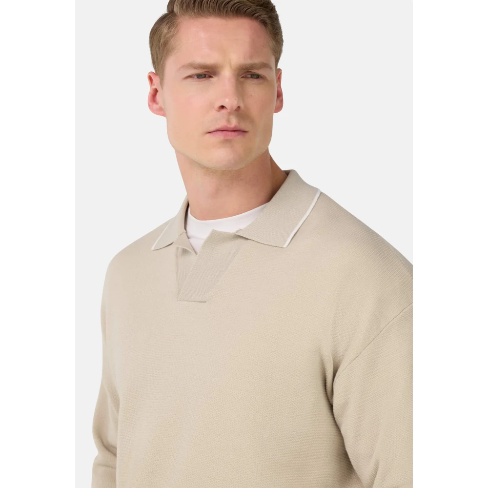 Boggi Milano Open Neck Gebreide Polo Shirt Beige Heren