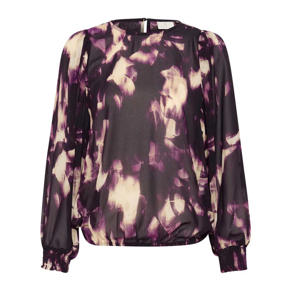 Kaffe Lila Otydlig Grafik Smock Blus Purple, Dam