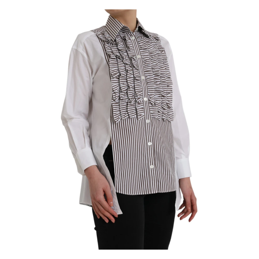 Dolce & Gabbana Gestreept katoenen top met rucheskraag Multicolor Dames