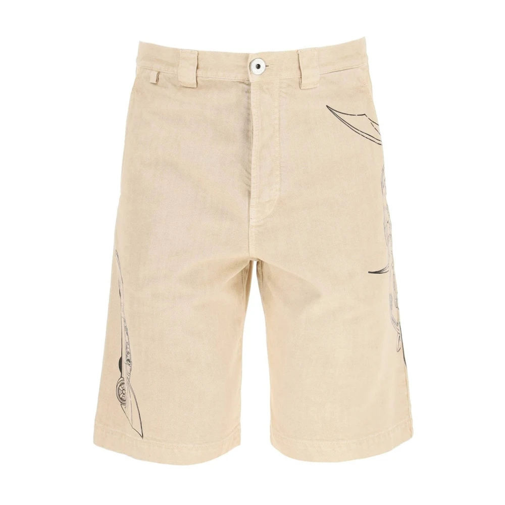 Lanvin Denim Shorts met Geborduurd Logodetail Beige Heren