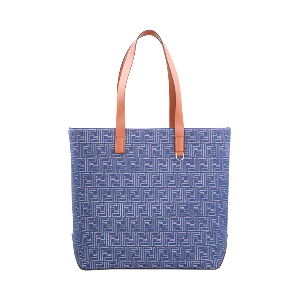 Fendi Men's Blue Denim Shopping Bag With Ff/C Design