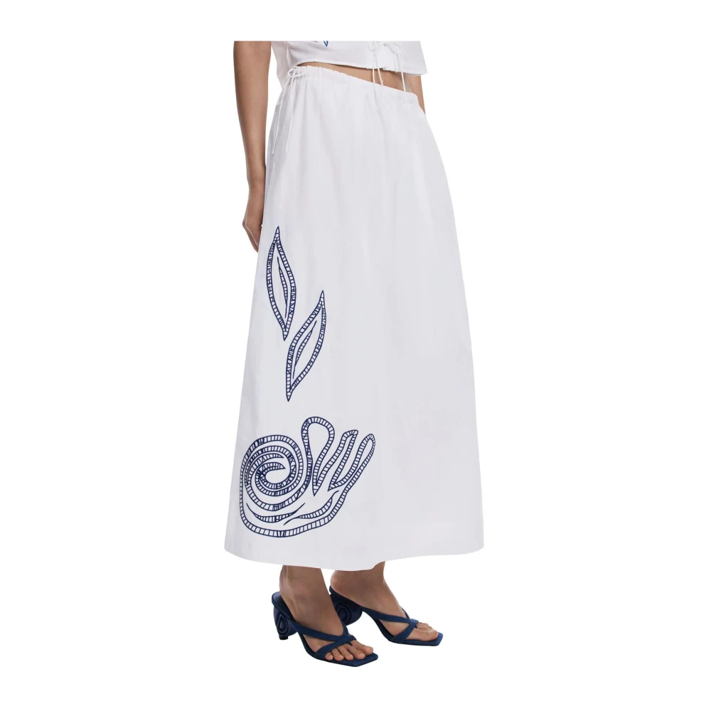 Desigual Women's White Maxi Skirts,, Cotton Skirt With Lace Fastening Large