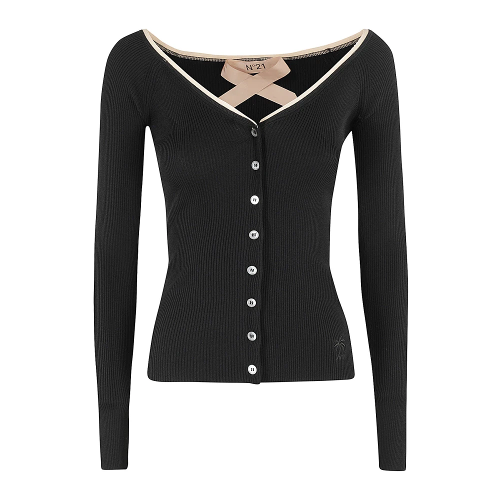 N21 Stijlvolle Gebreide Cardigan Sweater Black Dames