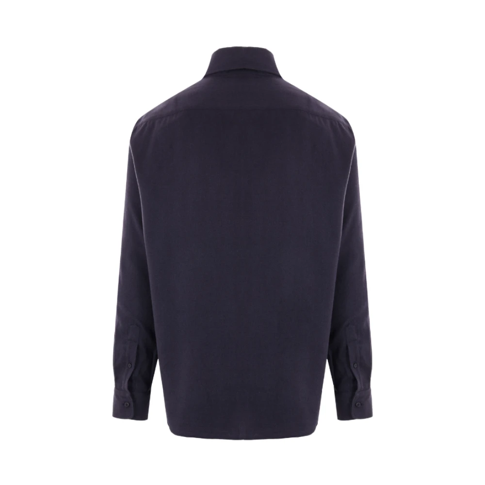 BRUNELLO CUCINELLI Navy Blue Katoenmix Knoopshirt Blue Heren