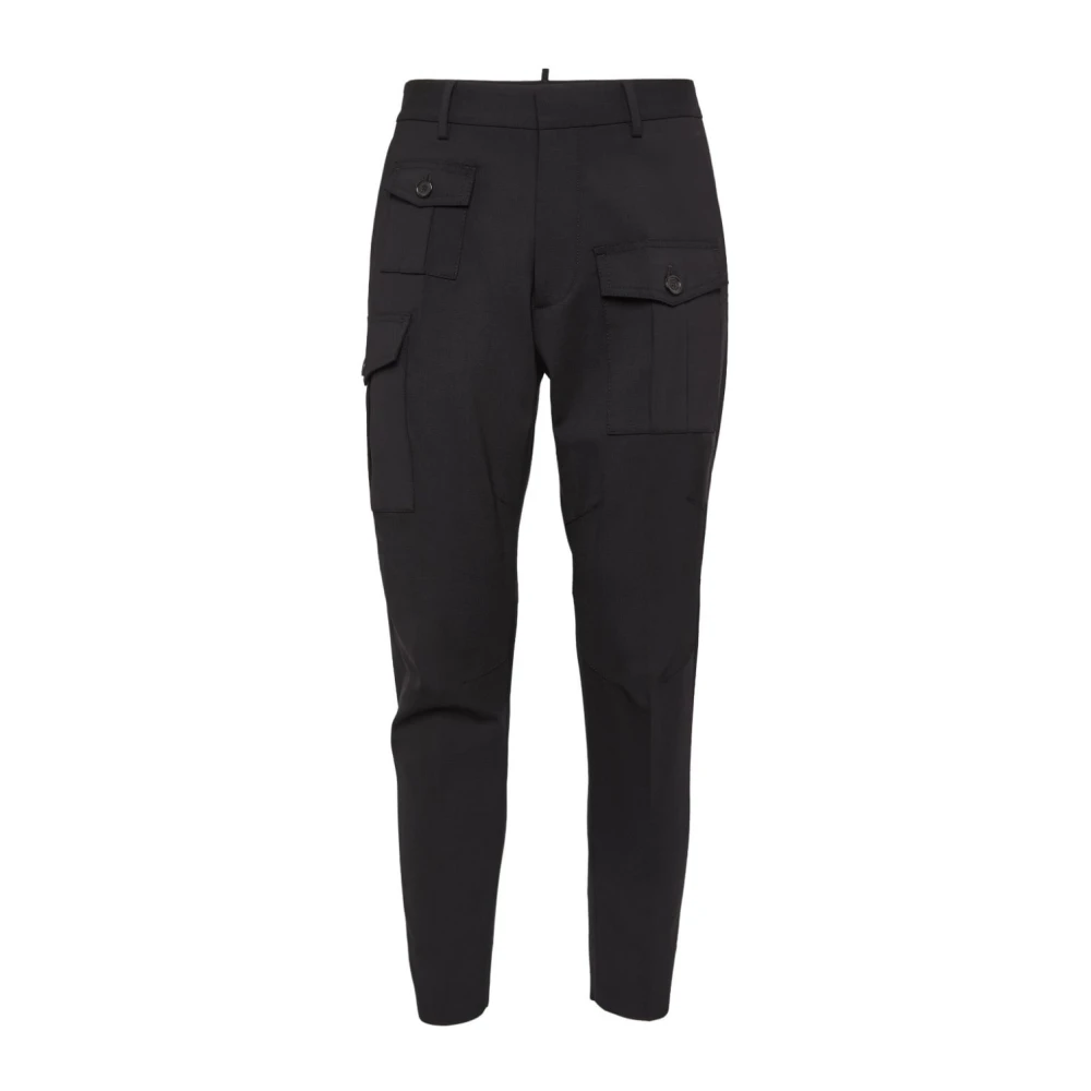Dsquared2 Men's Black Cargo Trousers With Logo Plaque - Slim-Fit Trousers - 2XL - Trousers