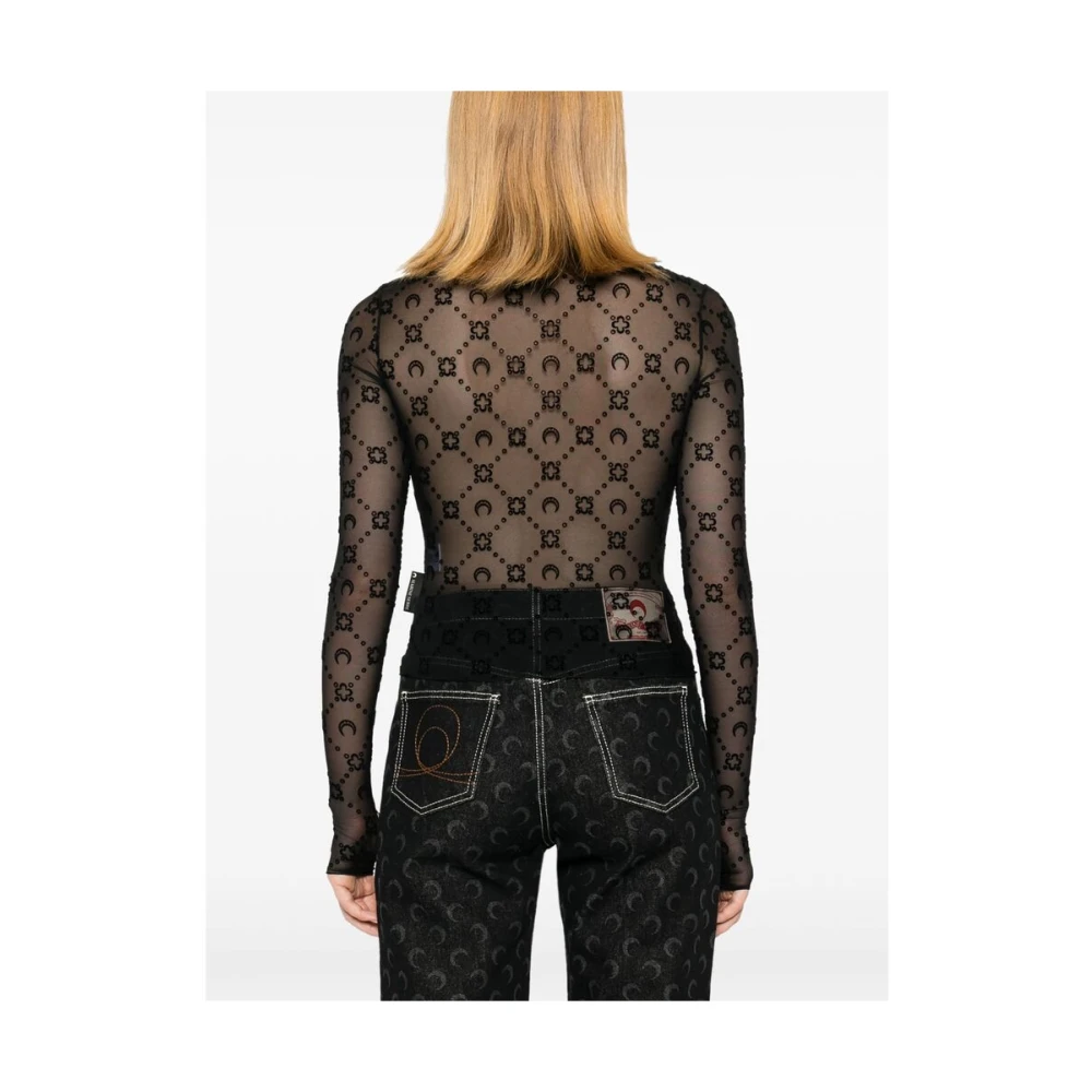 Marine Serre Zwarte Mesh Sheer Jacquard Sweater Black Dames