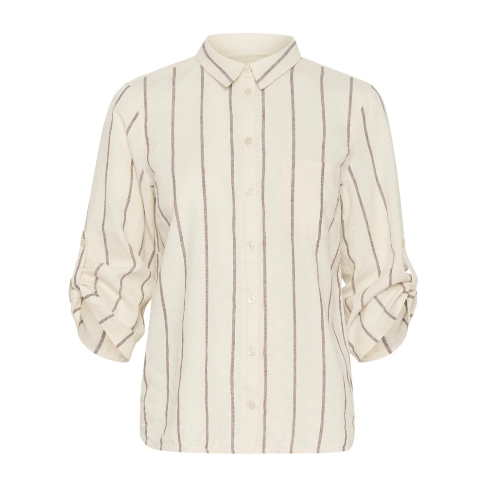 Part Two Women's Beige Shirts, Xs, Eggnog And Brown Stripe Shirt Blouse