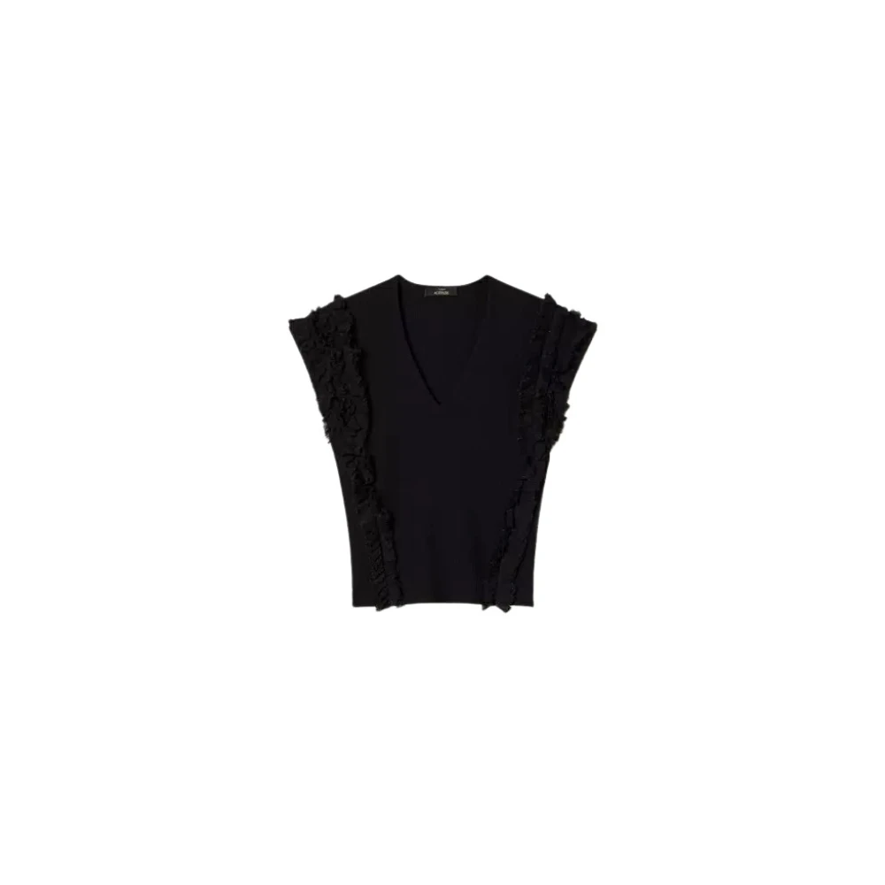 Twinset Zwart Sweater Set met Gerimpelde V-Hals Black Dames