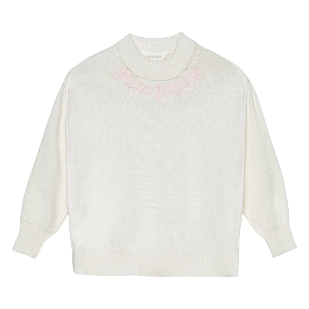 Palm Angels Girls Beige Neck Logo Knit Sweatshirt - Kids Sweatshirts - 8 Y - Kids
