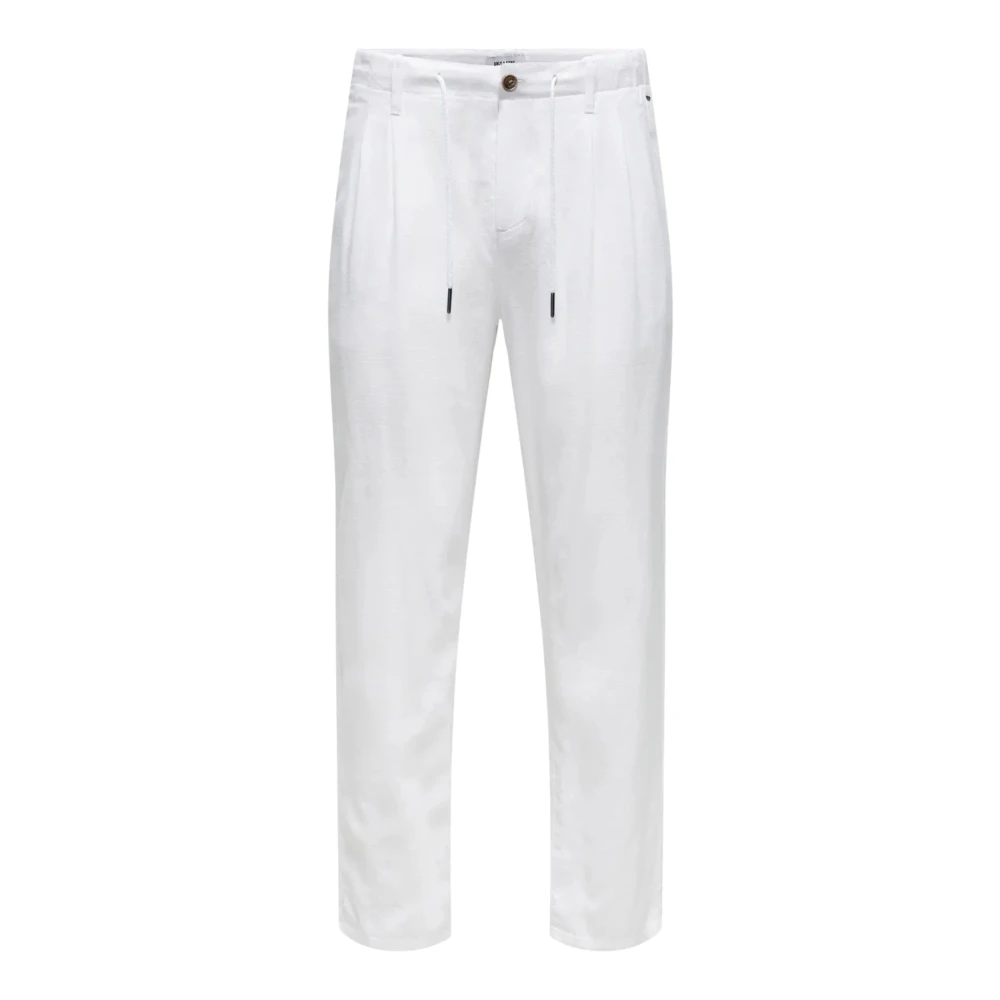 Only & Sons Men's White Chinos, W33 L32, Onsleo Crop Linen Mix Pant