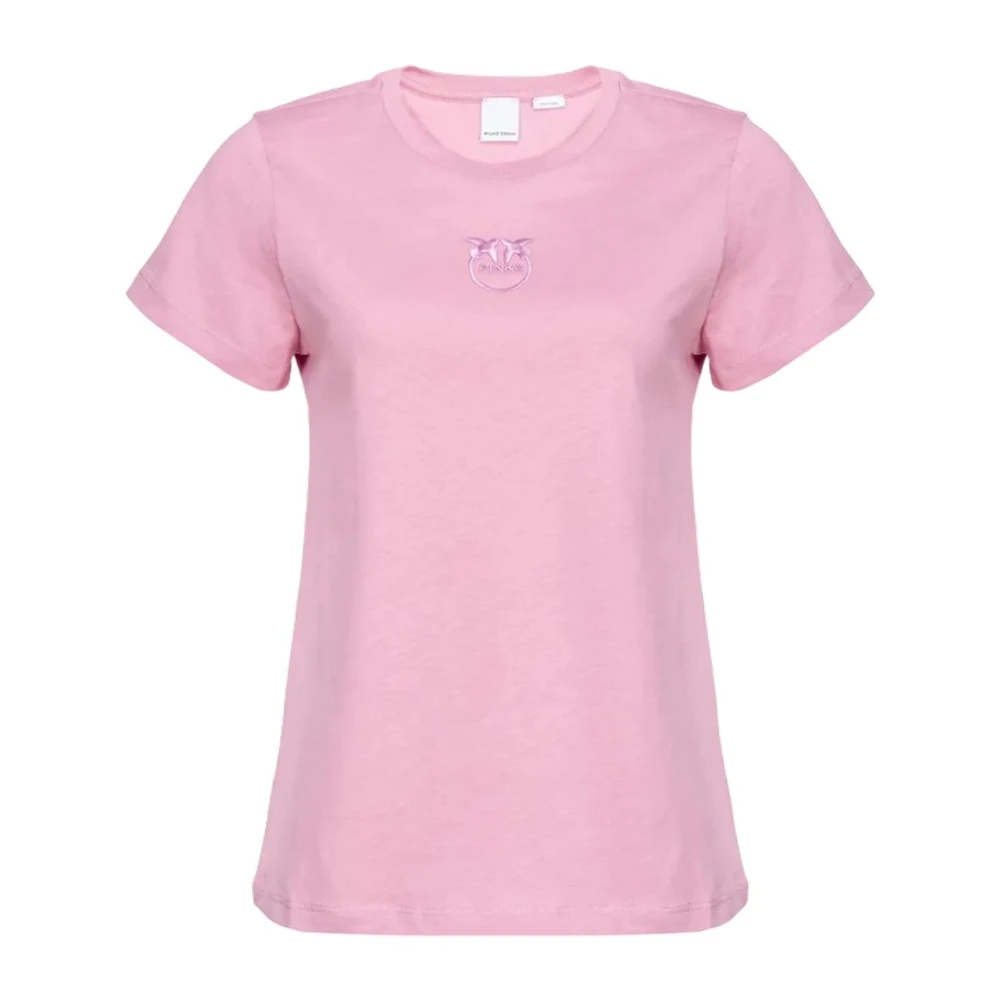 Pinko Love Birds Geborduurde T-shirts en Polos Pink Dames
