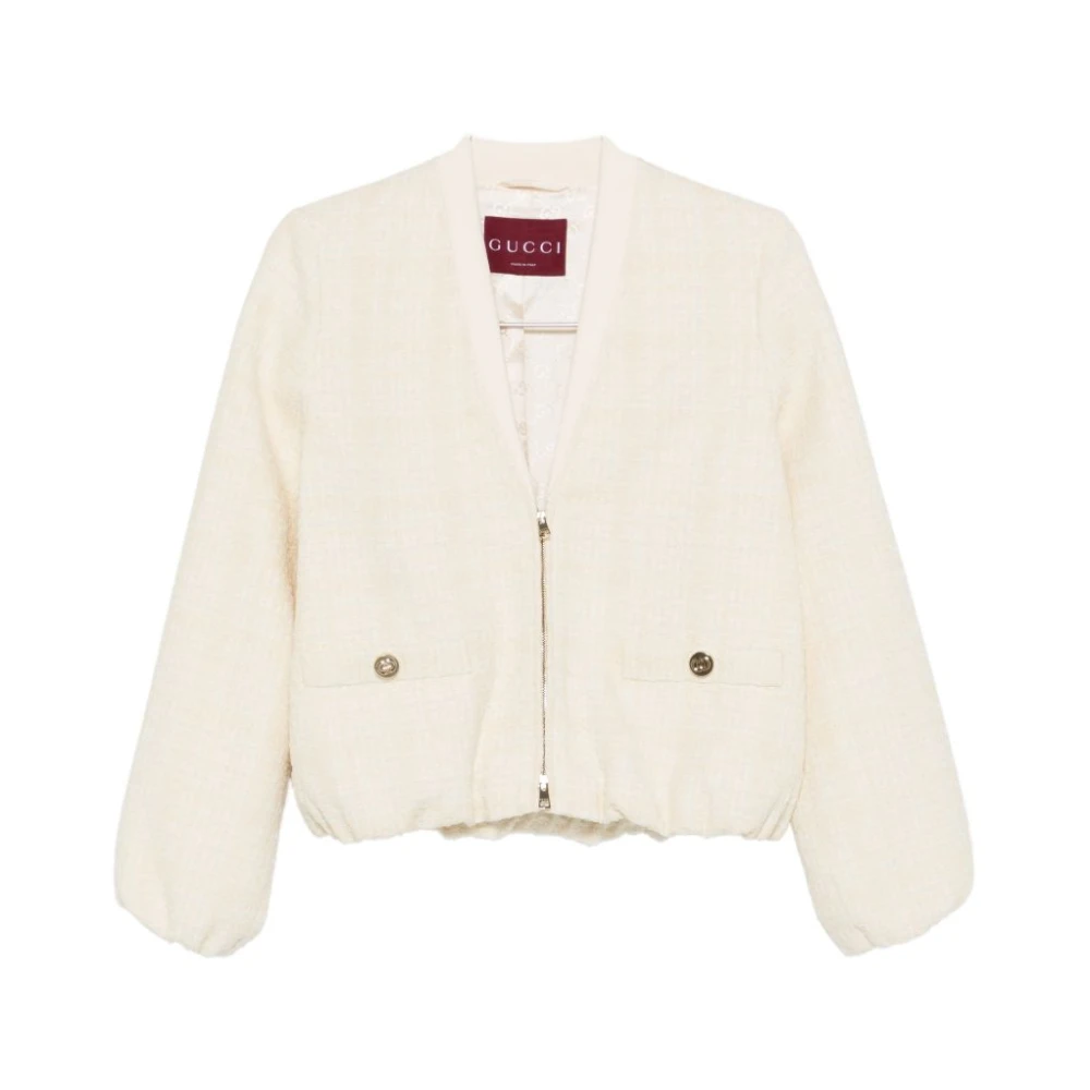 Gucci Beige Tweed Jackets, Female, M, Check Cotton Tweed Jacket