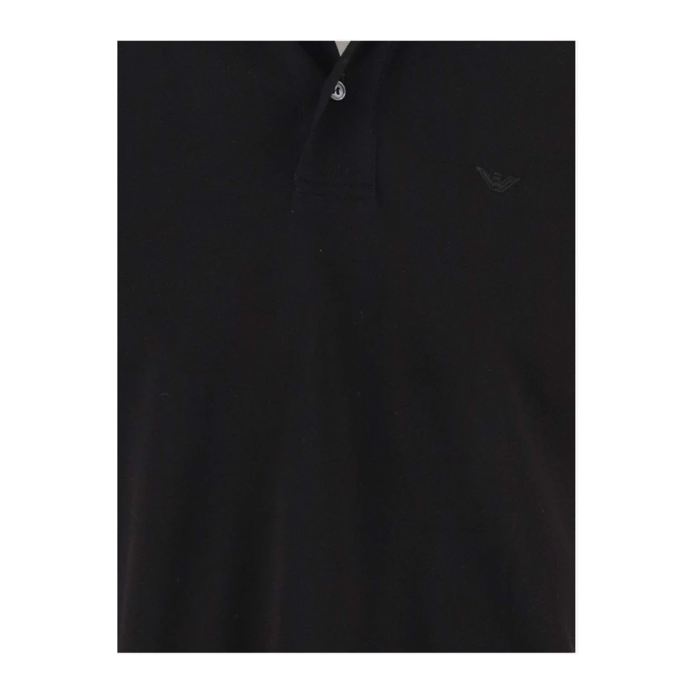 Emporio Armani Zwarte Katoenen Poloshirt Geborduurd Logo Black Heren