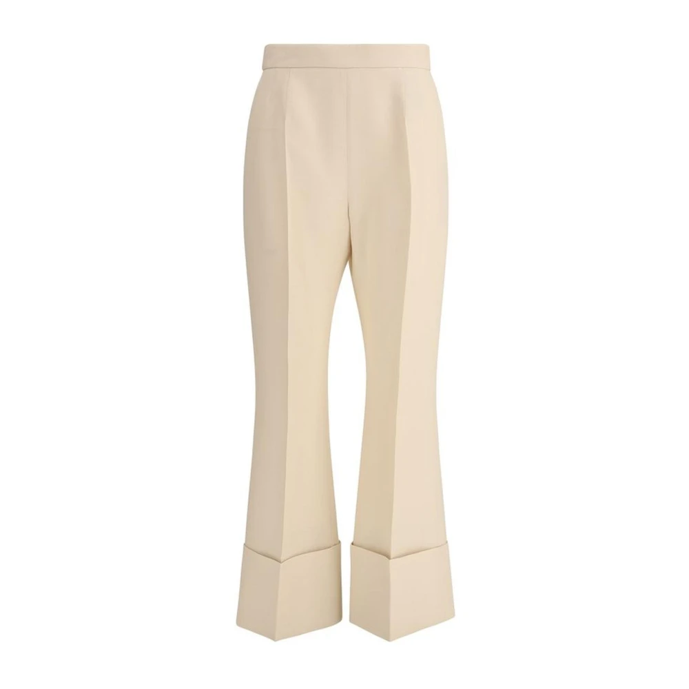 Valentino Hoge taille wollen broek met omgeslagen zoom Beige Dames